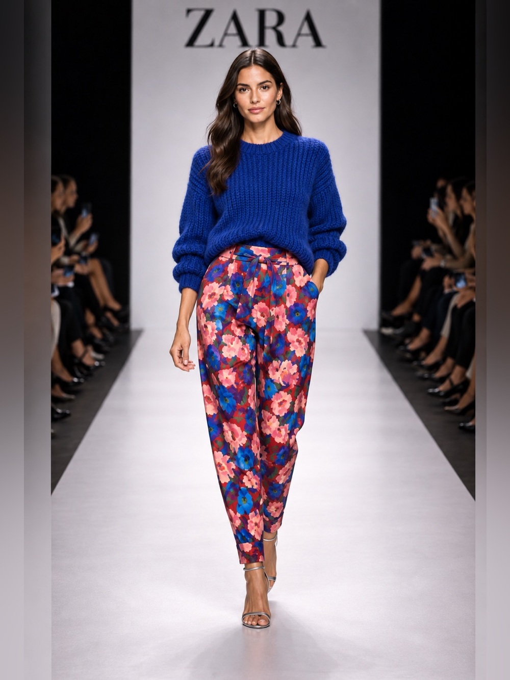 Zara Floral Cotton High-Waist Tapered Pants size medium